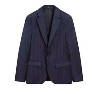 NWT ZARA Men’s Navy Blue Pinstripe Blazer Jacket Size 42 Classic Fit
